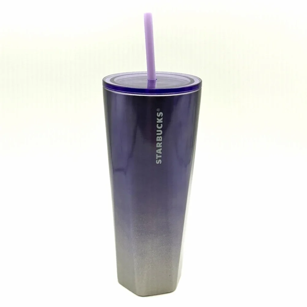 Starbucks 24oz‎ Winter Lilac Silver Ombré Geometric Tumbler with Straw New